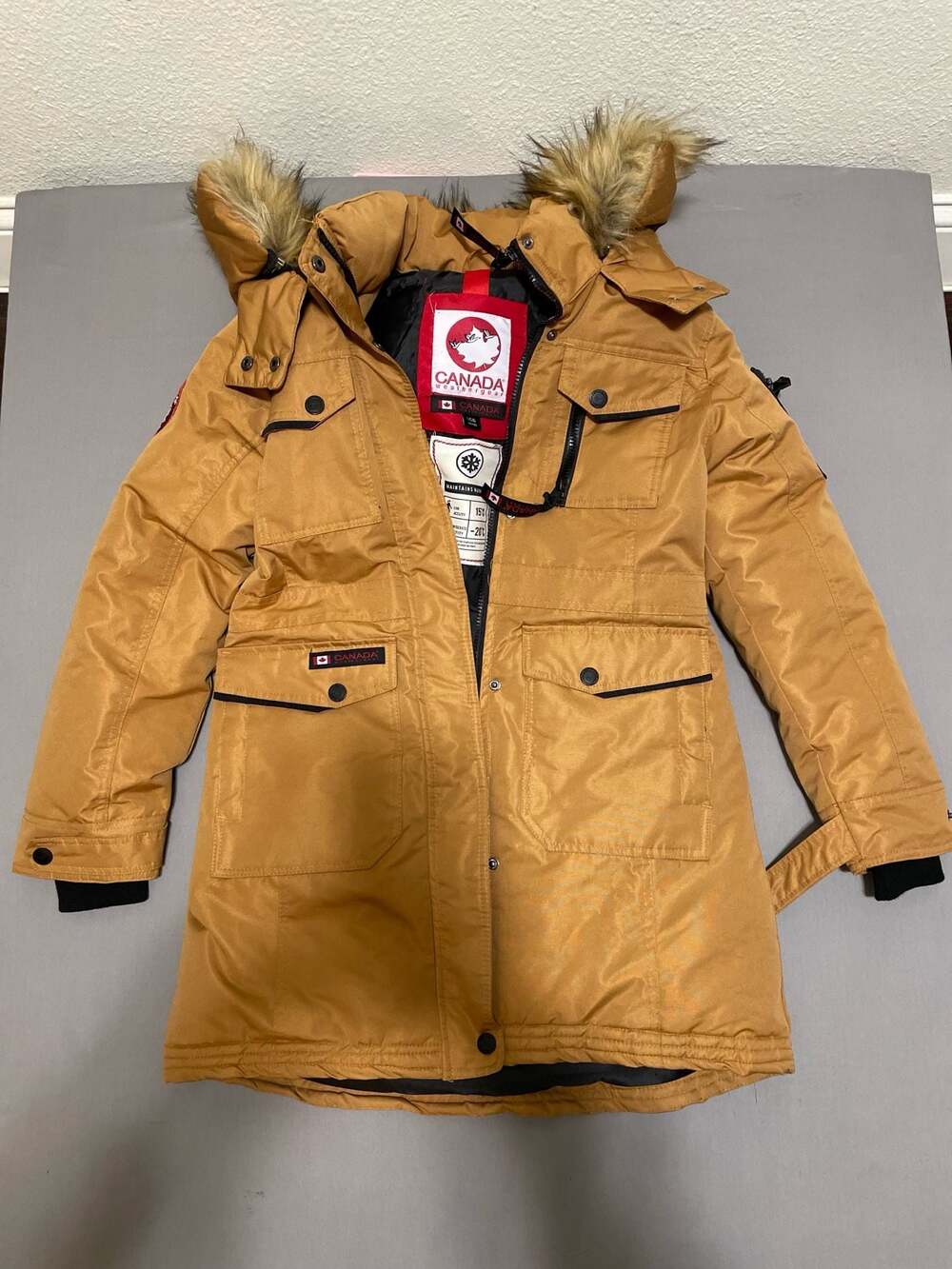 Canada Weathergear Faux Fur Hooded Parka Jacket Tan Size L (14/16) Youth